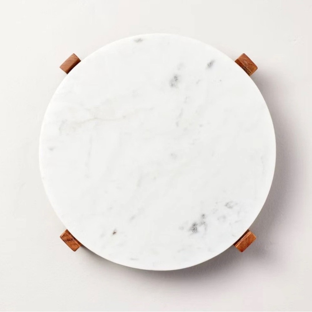 Hearth & Hand with Magnolia 12.5" Marble & Wood Footed Trivet White/Gray
